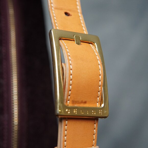 Celine Macadam Bordeaux Suede Handbag – Brown Leather Handle - Picture 7 of 15